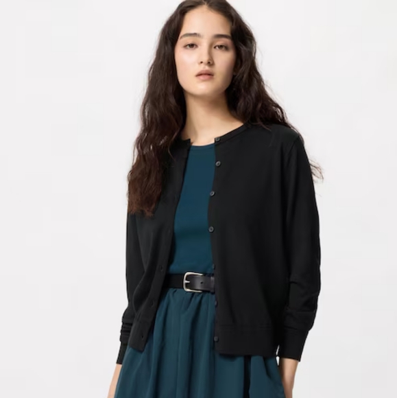 Uniqlo cardigan ribbed sweater Navy  Blue Button Down - Picture 15 of 16